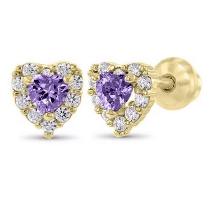 925 Sterling Silver 14K Gold Plated Heart CZ Детские серьги