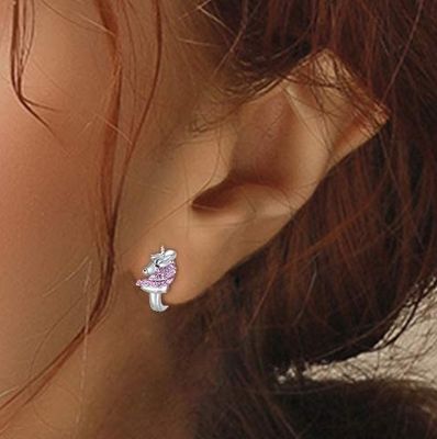 Серьги-кольца из серебра 925 пробы с единорогом, 16 мм, розовый фианит для детей