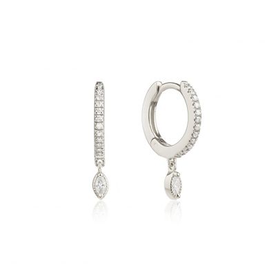925 Sterling Silver Marquise Cut Zircon Drop Hoop Earrings for Engagement Occasion с диаметром 12 мм и толщиной 2 мм