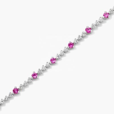 3 мм Белый цирконовый рубиновый теннисный браслет Круглый рез Sterling Silver Tennis Bracelet